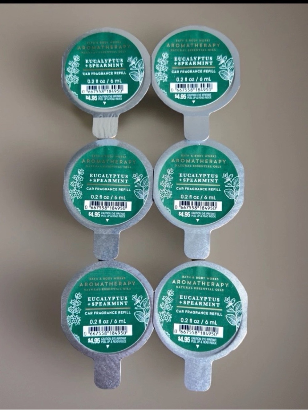 SCENTPORTABLE Car Refill Eucalyptus + Spearmint Bath and Body Works 6 *NEW*